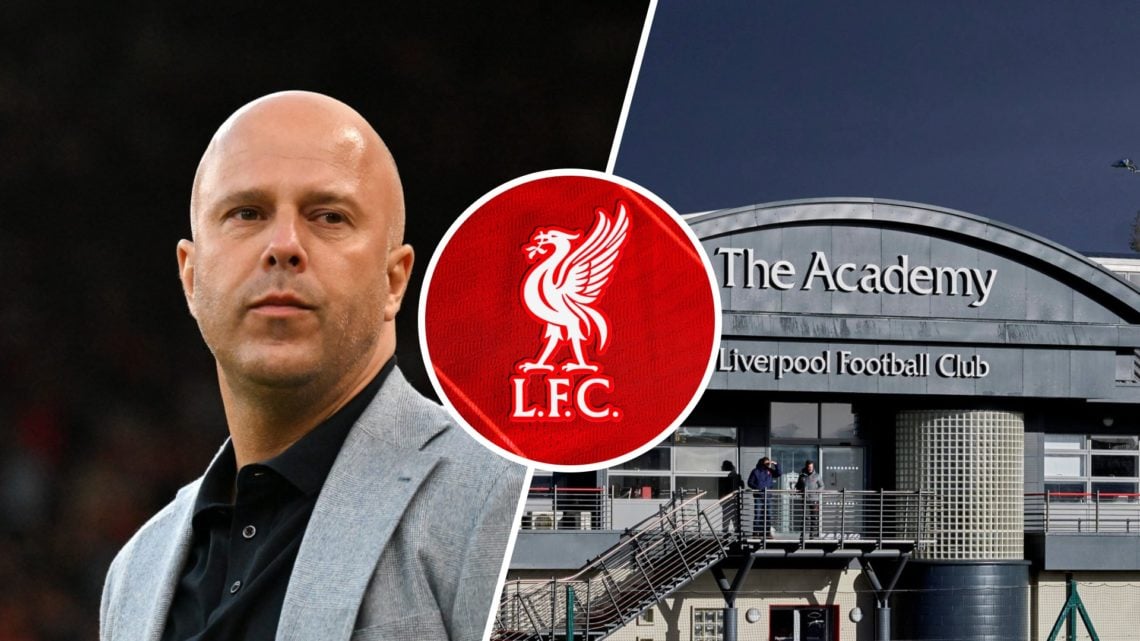 A split image of Liverpool boss Arne Slot (L) and The Academy at Liverpool's AXA Training Centre (R)