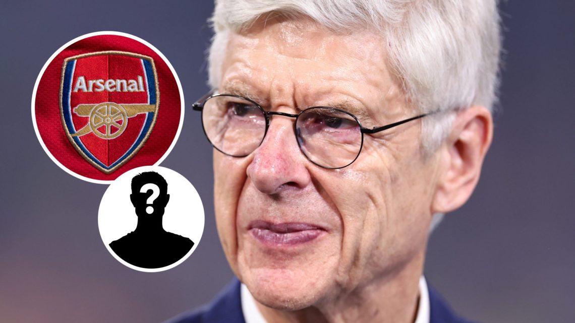 Arsene Wenger at the 2025 UEFA Champions League final between PSG and Inter Milan, Arsenal badge and mystery figure inset