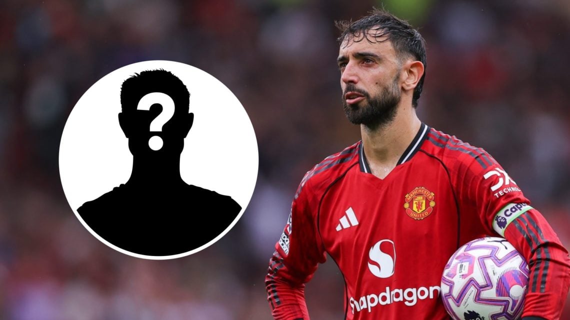 Bruno Fernandes of Manchester United (right) and a mystery player overlay (left)