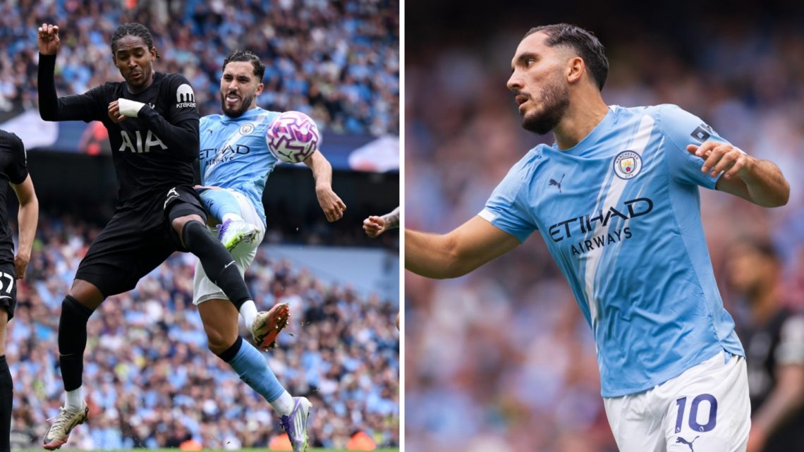 Rayan Cherki of Manchester City split image against Tottenham Hotspur