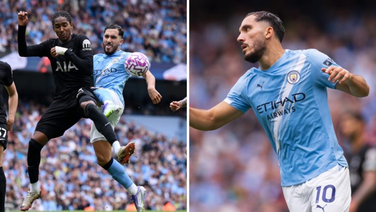 Rayan Cherki of Manchester City split image against Tottenham Hotspur