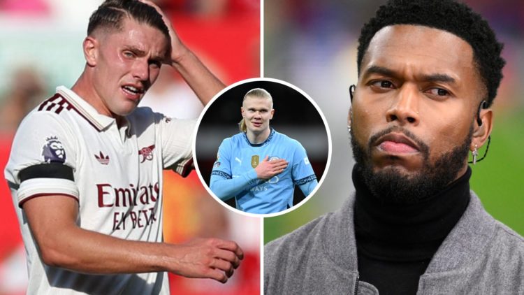 Daniel Sturridge (right) looks on, Viktor Gyokeres in action for Arsenal (left) action shot of Erling Haaland (centre)