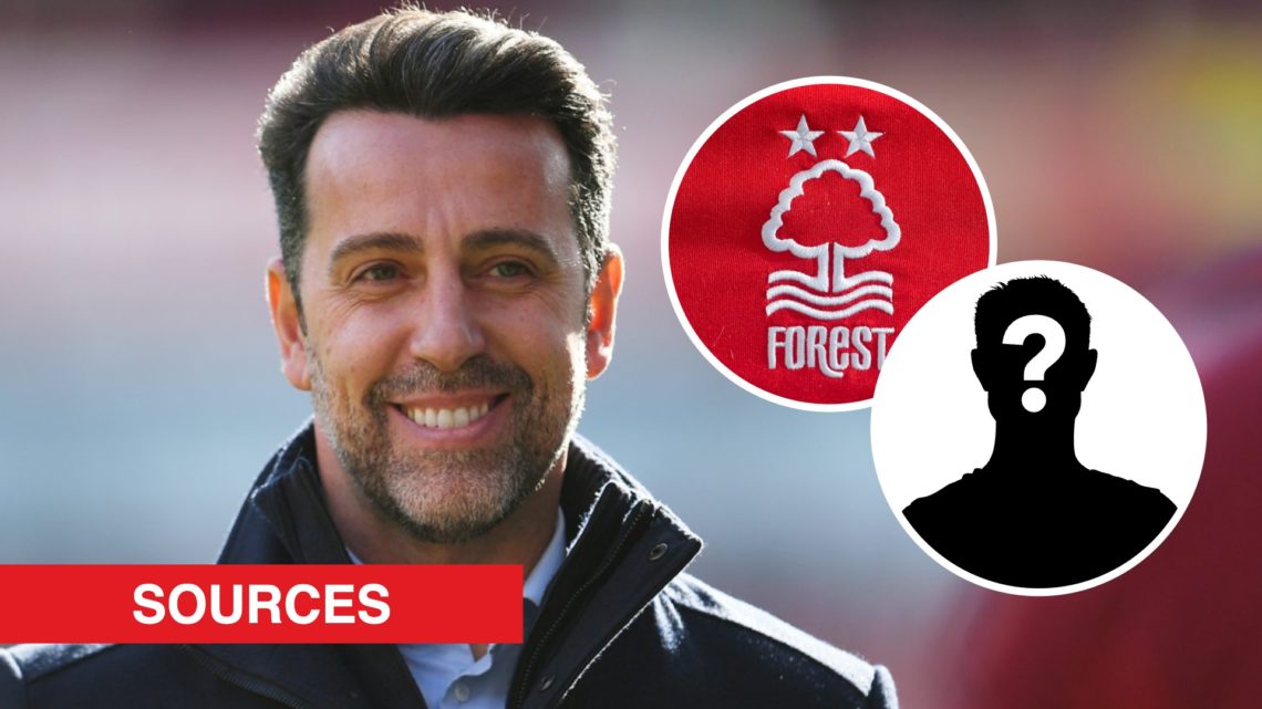 Edu looks on ahead of Arsenal v Tottenham Hotspur. Inset, the Nottingham Forest badge and a mystery player icon