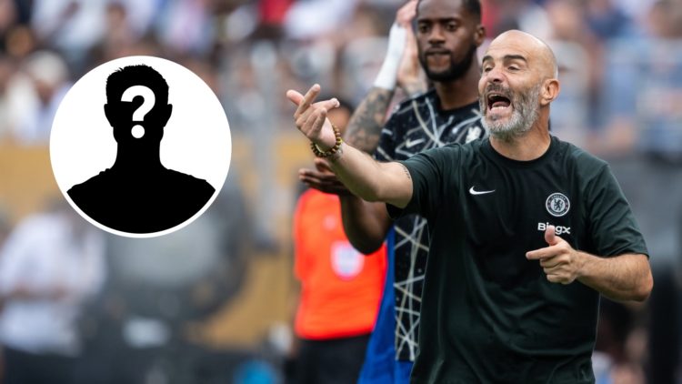 Chelsea boss Enzo Maresca looks on at the Club World Cup. Inset, a mystery player icon.