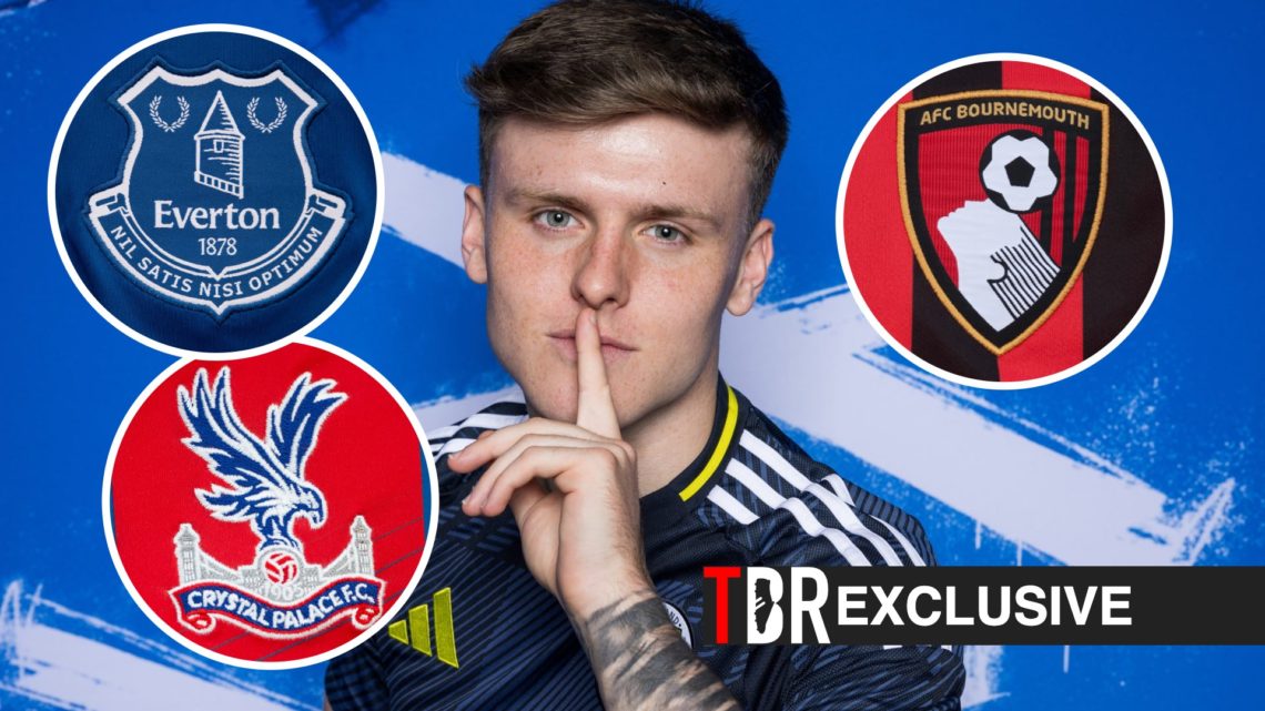 Ben Doak poses for his Scotland portrait ahead of UEFA EURO 2024, Everton badge, Crystal Palace badge, Bournemouth badge, TBR logo and exclusive ta...