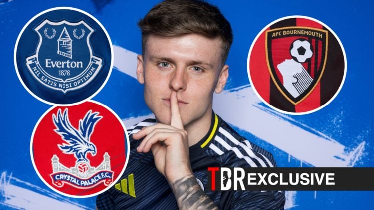 Ben Doak poses for his Scotland portrait ahead of UEFA EURO 2024, Everton badge, Crystal Palace badge, Bournemouth badge, TBR logo and exclusive ta...