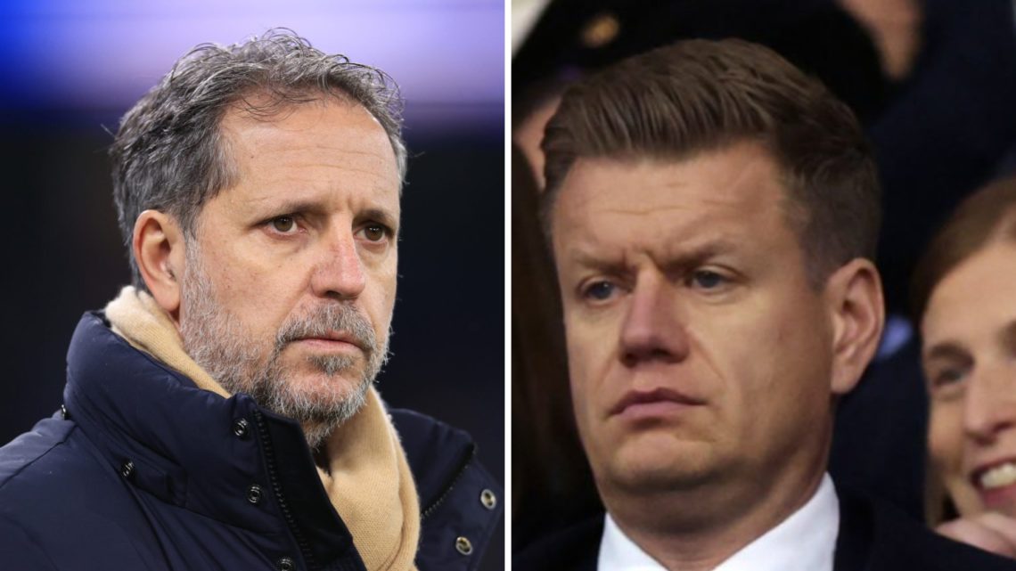 Split image of (L) Fabio Paratici and (R) Johan Lange both looking on during Tottenham games