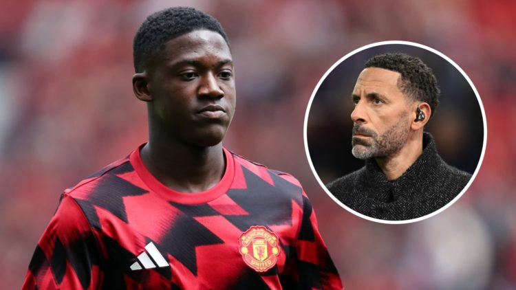 Kobbie Mainoo before a Manchester United match alongside Rio Ferdinand.