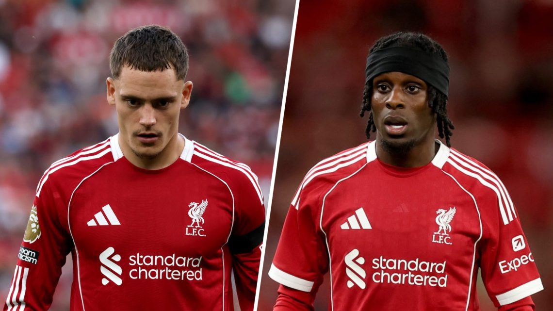 Florian Wirtz of Liverpool during the Premier League match between Liverpool and Bournemouth at Anfield (Left) Jeremie Frimpong of Liverpool during...