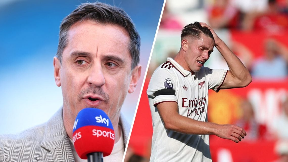A split image of pundit Gary Neville (L) and Arsenal striker Viktor Gyokeres (R)