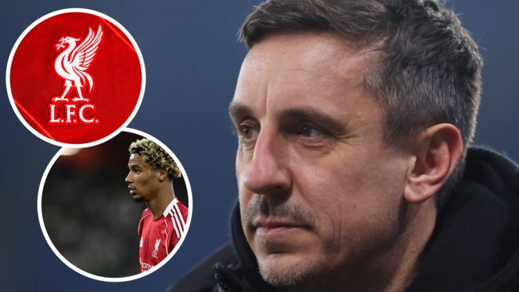 Gary Neville, Hugo Ekitike (inset, bottom), Liverpool badge (inset, top)