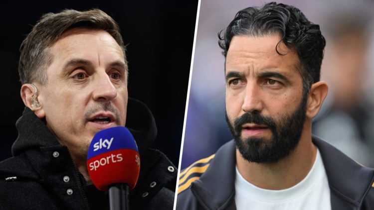 Gary Neville working for Sky Sports during the Premier League match between Aston Villa and Sheffield United at Villa Park (Left) Manchester United...