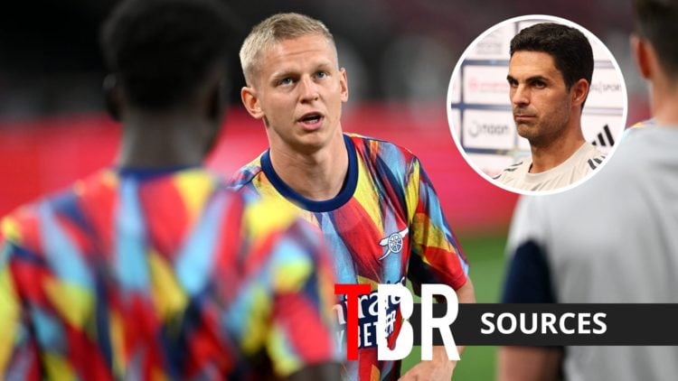 Arsenal defender Oleksandr Zinchenko with inset of Arsenal manager Mikel Arteta