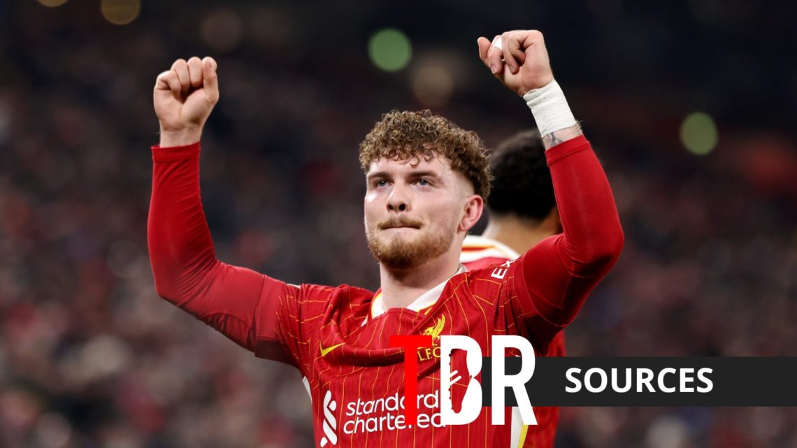 Liverpool midfielder Harvey Elliott celebrating towards Reds fans at Anfield