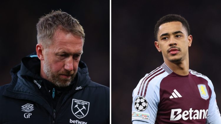 Split image of (L) Graham Potter looking dejected during a West Ham game and (R) Jacob Ramsey looking on during an Aston Villa game