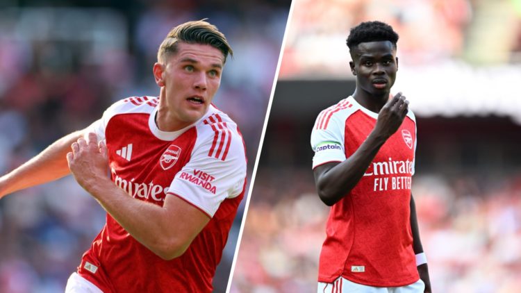 Split image of Viktor Gyokeres and Bukayo Saka playing for Arsenal