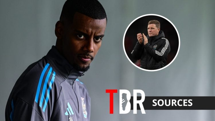 Newcastle United striker Alexander Isak with inset of manager Eddie Howe