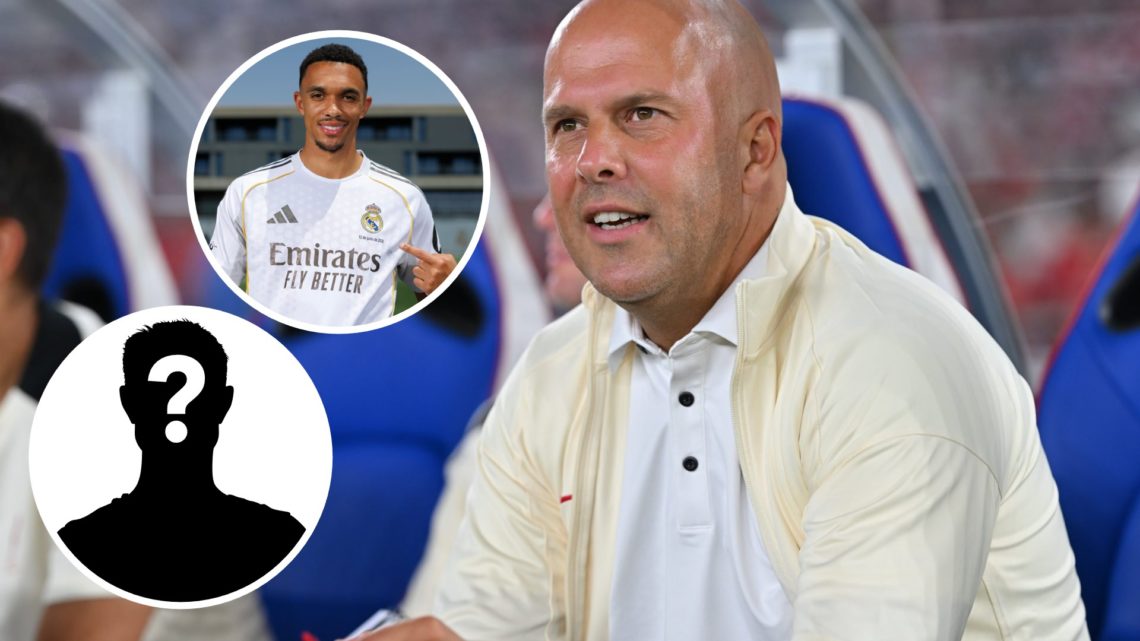 Arne Slot, Manager of Liverpool FC (right) Trent Alexander-Arnold of Real Madrid (left) Mystery (left)