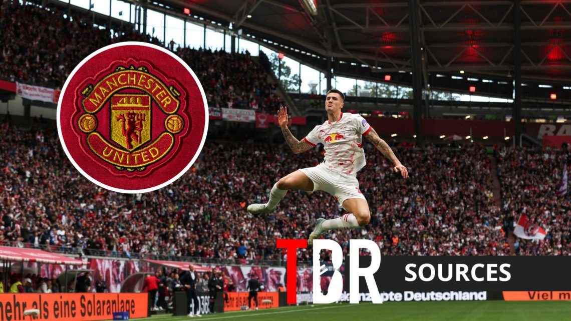 Benjamin Sesko with inset of Manchester United badge