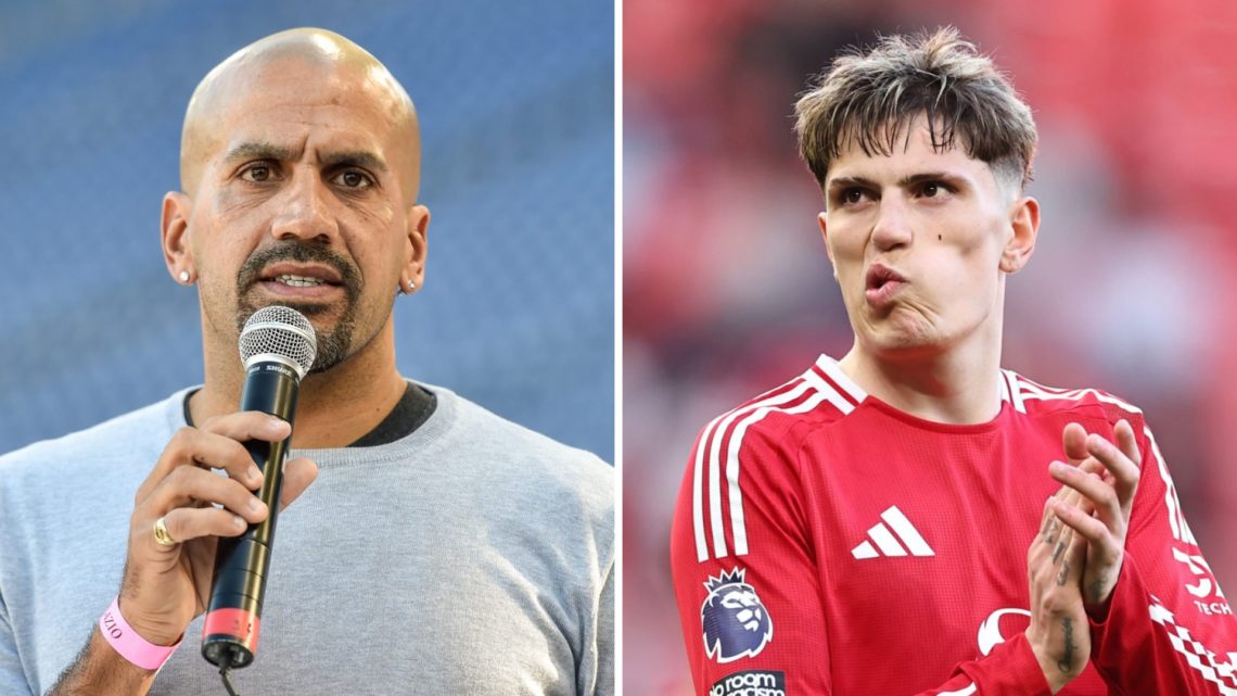 Left: Juan Sebastian Veron speaks to the Lazio fans after a Serie A match against Sassuolo. Right: Alejandro Garnacho applauds the Manchester Unite...