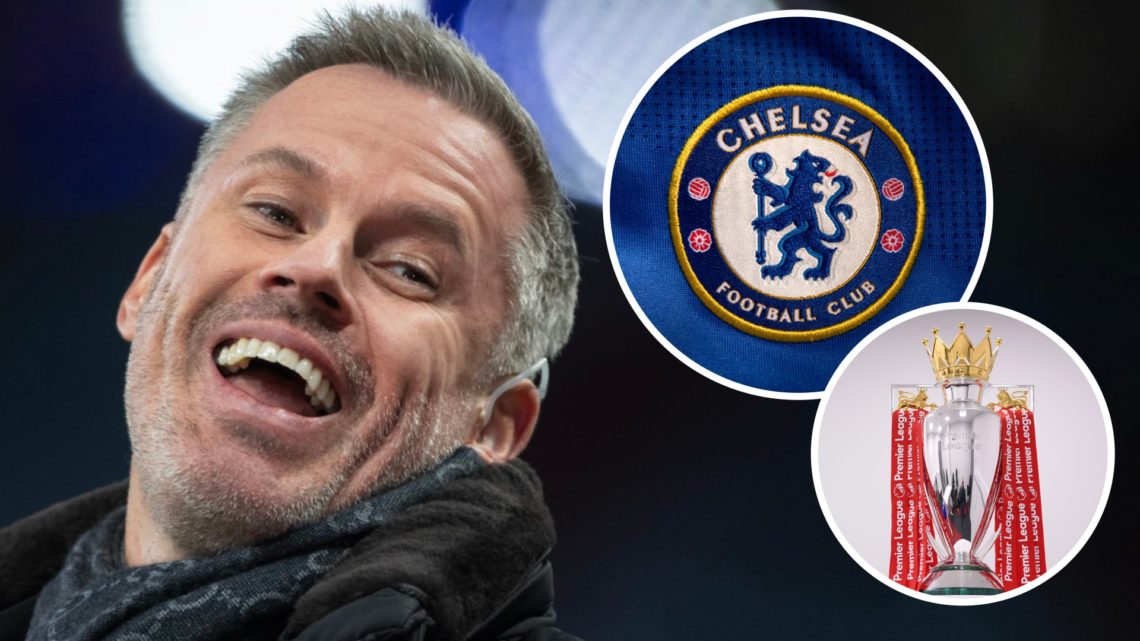 Jamie Carragher, Chelsea crest (inset, left), Premier League trophy (inset, right)