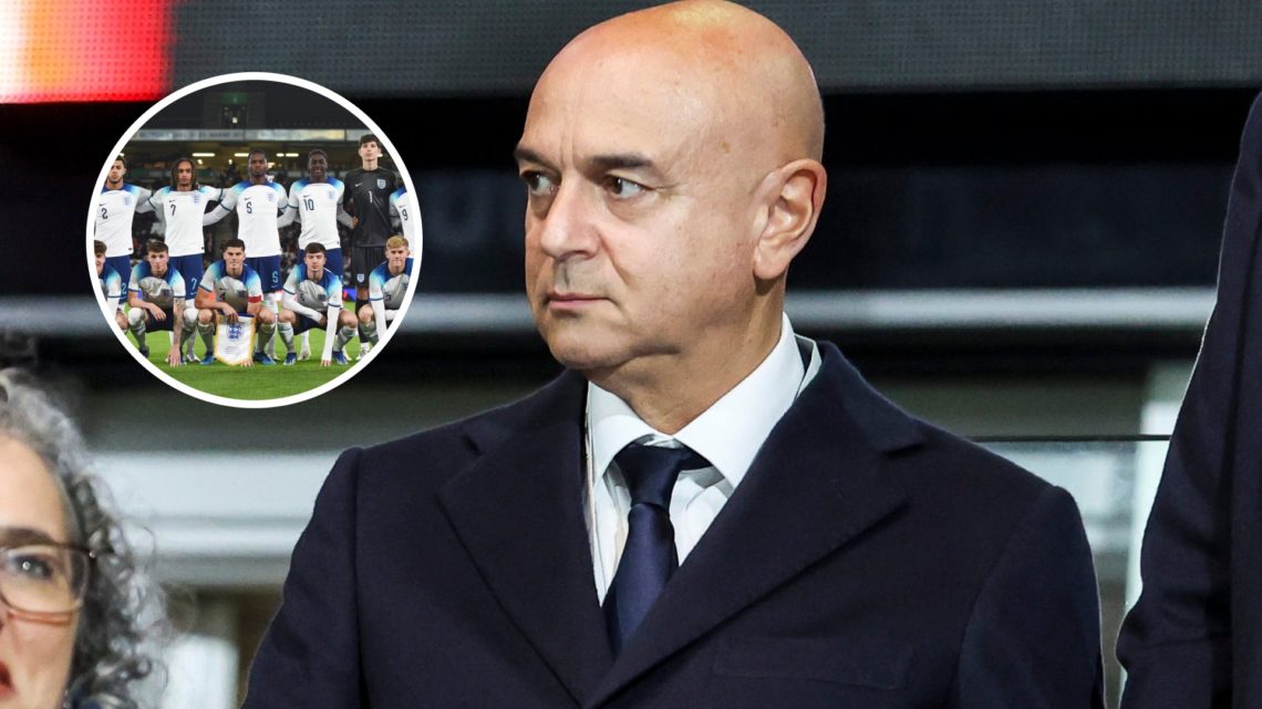 Tottenham Hotspur chairman Daniel Levy with inset of Alfie Devine on England Under-20 duty