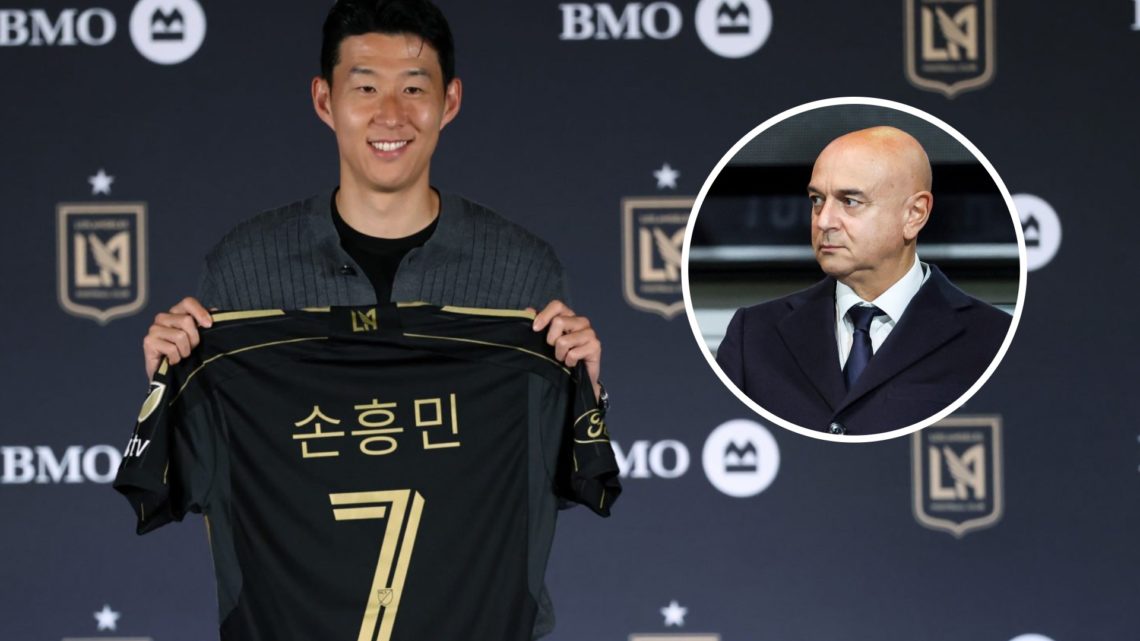 Main: Son Heung-min is unveiled as a LAFC player after leaving Tottenham Hotspur. Inset: Daniel Levy in attendance at the Premier League match betw...