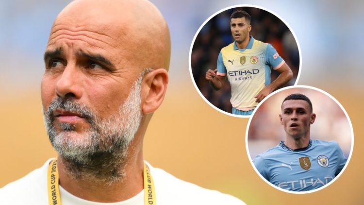 Pep Guardiola, Rodri (inset, left), Phil Foden (inset, right)