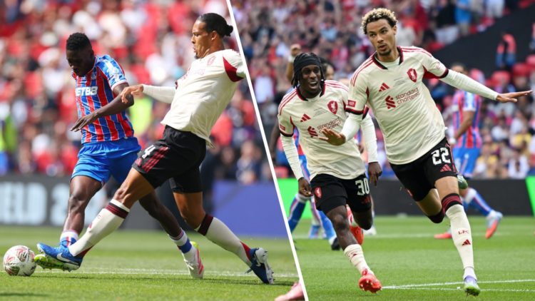 Split image of Ismaila Sarr of Crystal Palace and Hugo Ekitike of Liverpoolzzzz