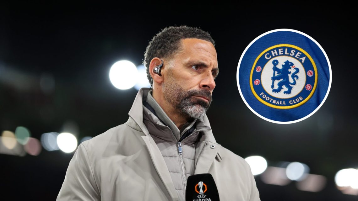 Rio Ferdinand with inset of Chelsea badge