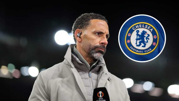 Rio Ferdinand with inset of Chelsea badge