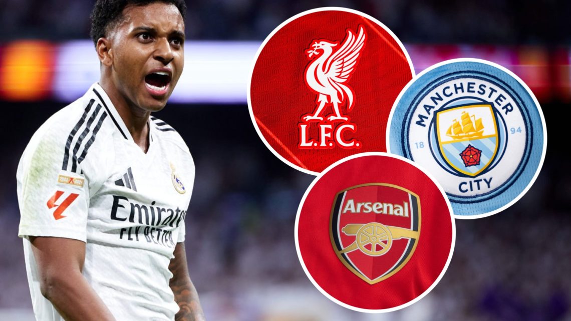 Rodrygo, Liverpool badge (inset, top), Manchester City badge (inset, right), Arsenal badge (inset, bottom)