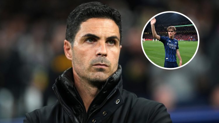 Arsenal manager Mikel Arteta with inset of Max Dowman