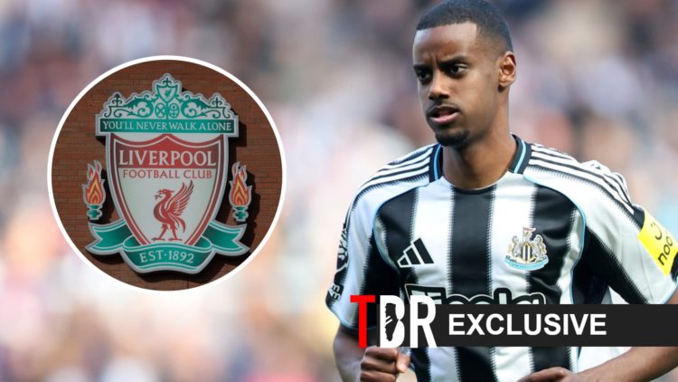 Alexander Isak and a Liverpool badge overlay