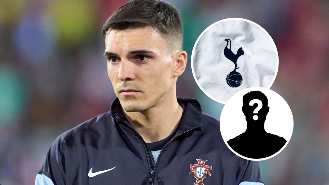 Joao Palhinha in action for Portugal, Tottenham badge and mystery figure inset