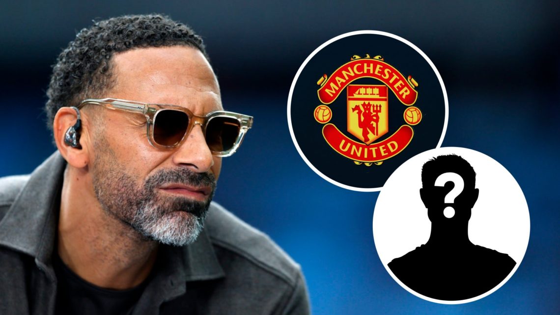 Rio Ferdinand and a Manchester United badge with a mystery player overlay