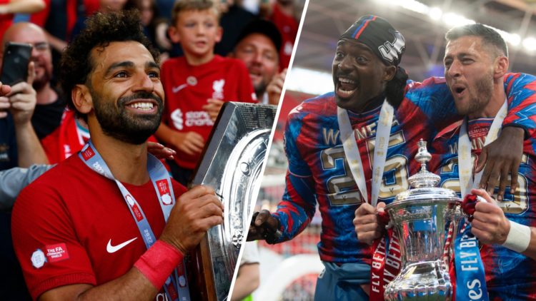 Split image of Liverpool player Mo Salah and Crystal Palace players Jean-Phillipe Mateta and Joel Ward