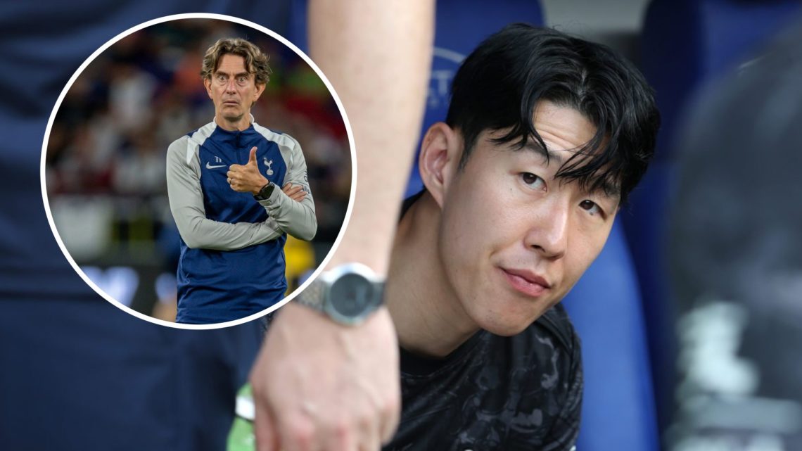 Tottenham Hotspur captain Son Heung-min on the bench ahead of Reading match. Inset of Spurs manager Thomas Frank.