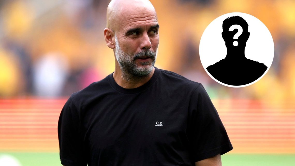 Main: Pep Guardiola looks on during the Premier League match between Manchester City and Wolves. Inset: Mystery player.