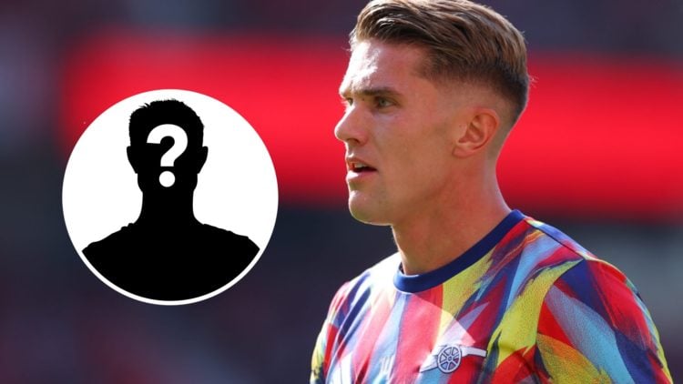 Viktor Gyokeres looks on before Arsenal's clash with Manchester United.