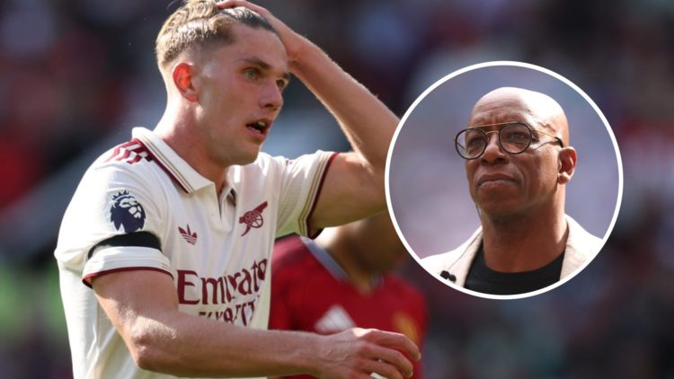 Viktor Gyokeres playing for Arsenal alongside an inset of Ian Wright.