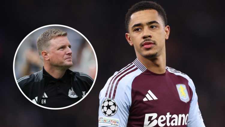 Aston Villa's Jacob Ramsey alongside Newcastle manager Eddie Howe.