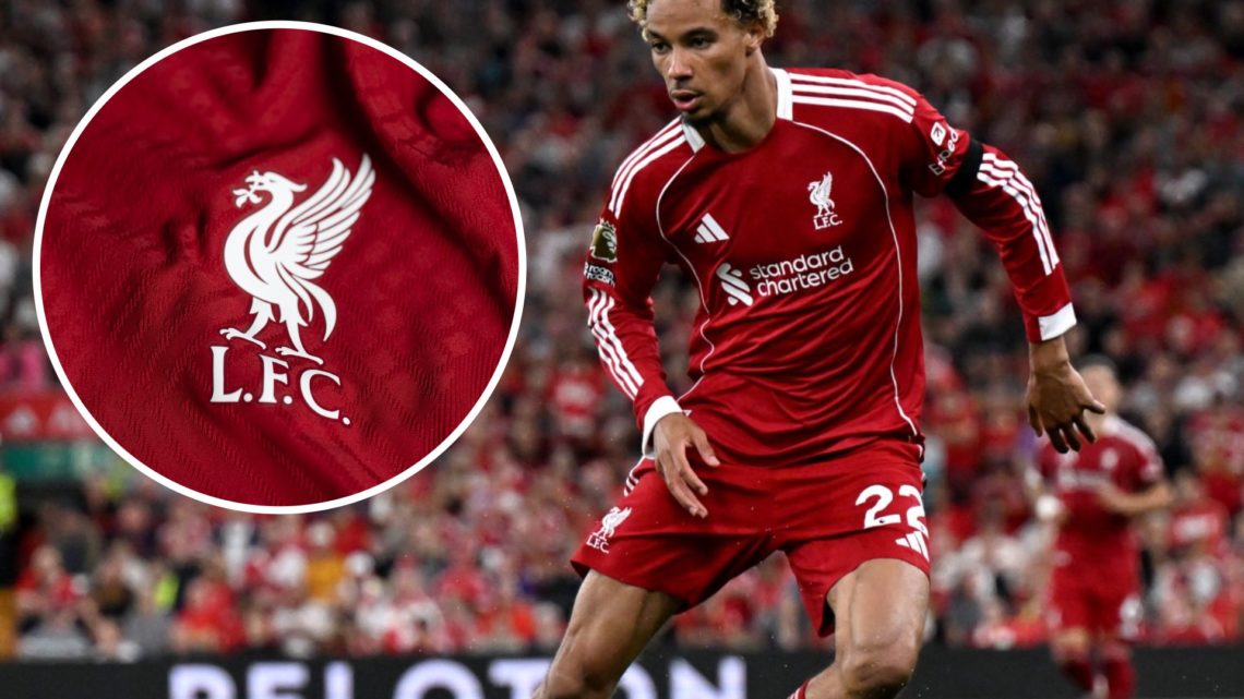 Hugo Ekitike, Liverpool badge (inset)