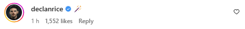 Declan Rice wand emoji comment on Instagram