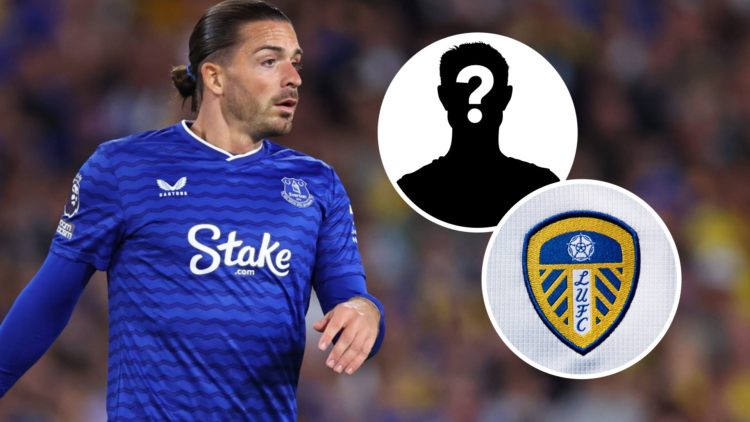 Jack Grealish for Everton with Leeds United badge and mystery overlay