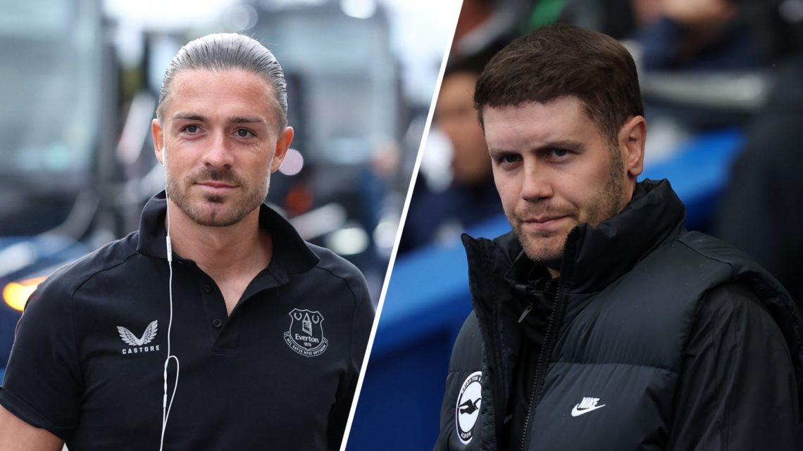 A split image of Everton's Jack Grealish (L) and Brighton and Hove Albion bosszz Fabian Hurzeler (R)