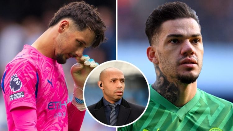 James Trafford (left), Ederson (right), Thierry Henry (inset)