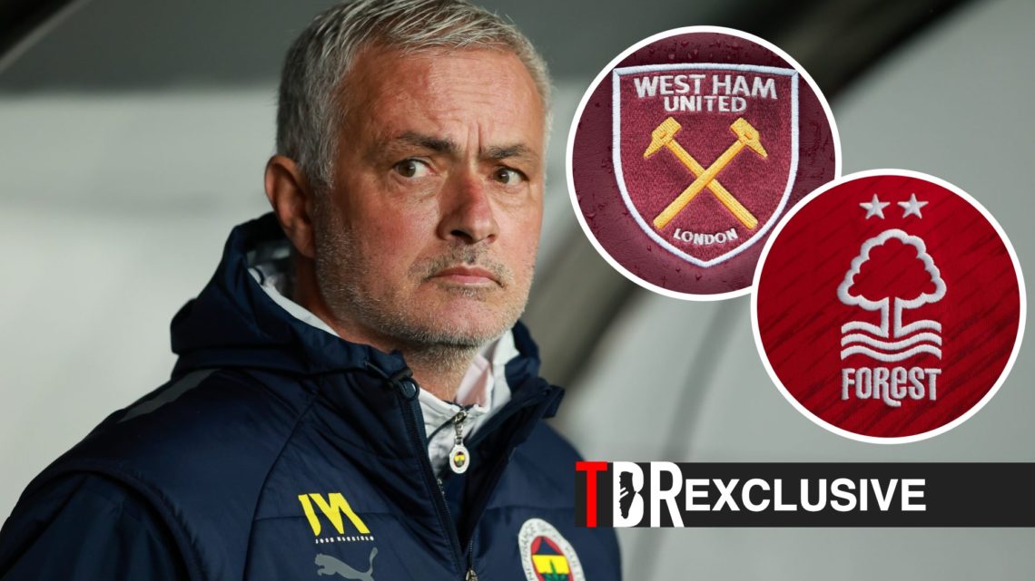Jose Mourinho managing Fenerbahce, Nottingham Forest badge, West Ham badge, TBR logo and exclusive label inset