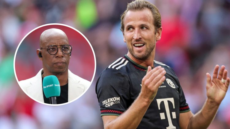 Harry Kane playing against Tottenham alongside an inset of Ian Wright.