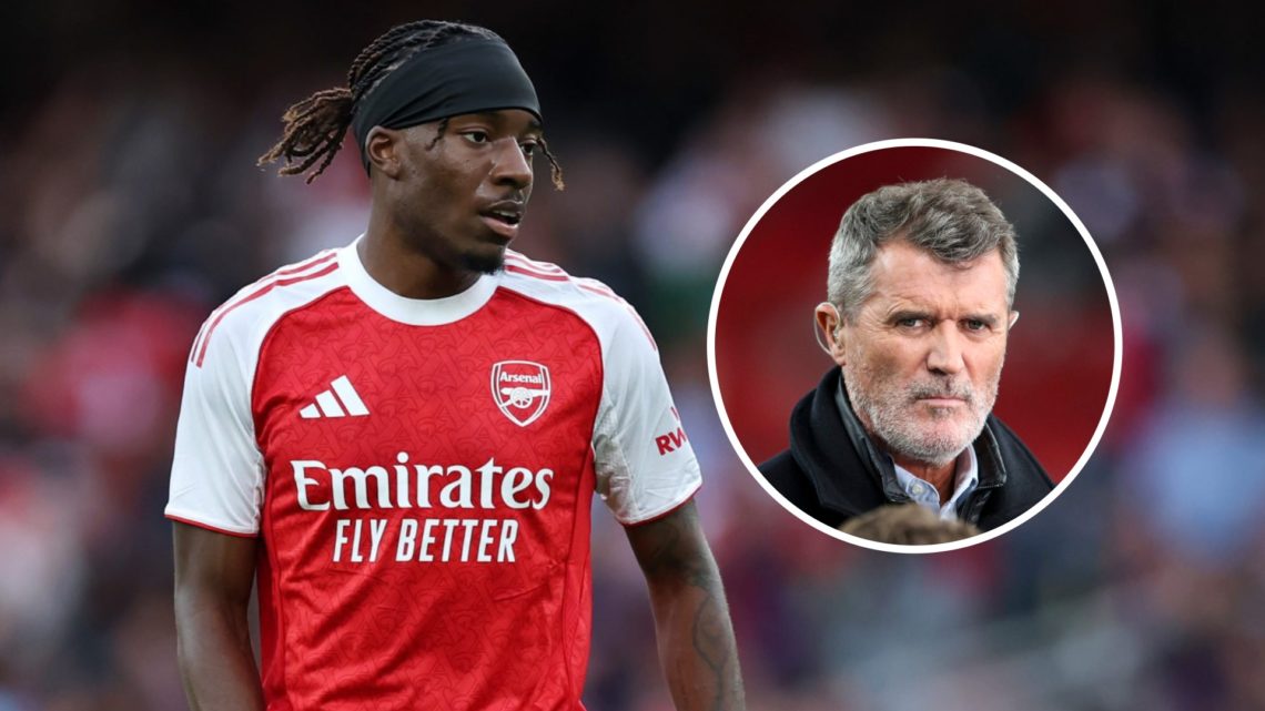 New Arsenal signing Noni Madueke alongside an inset of Roy Keane.